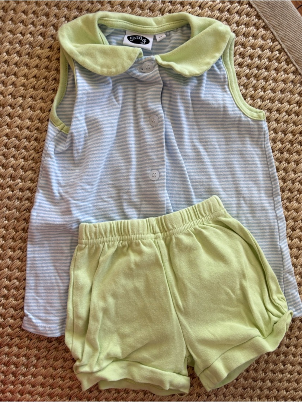 Striped Sleeveless Top & Lime Shorts Set